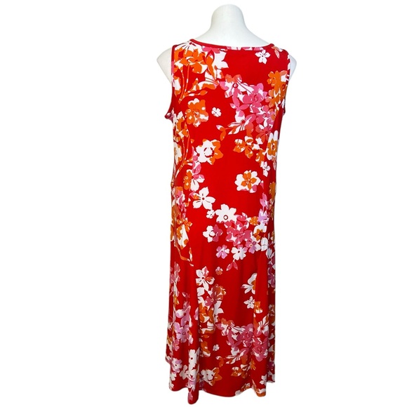 Susan Graver maxi dress LP orange multicolor Hawaiian floral print casual - Picture 6 of 7
